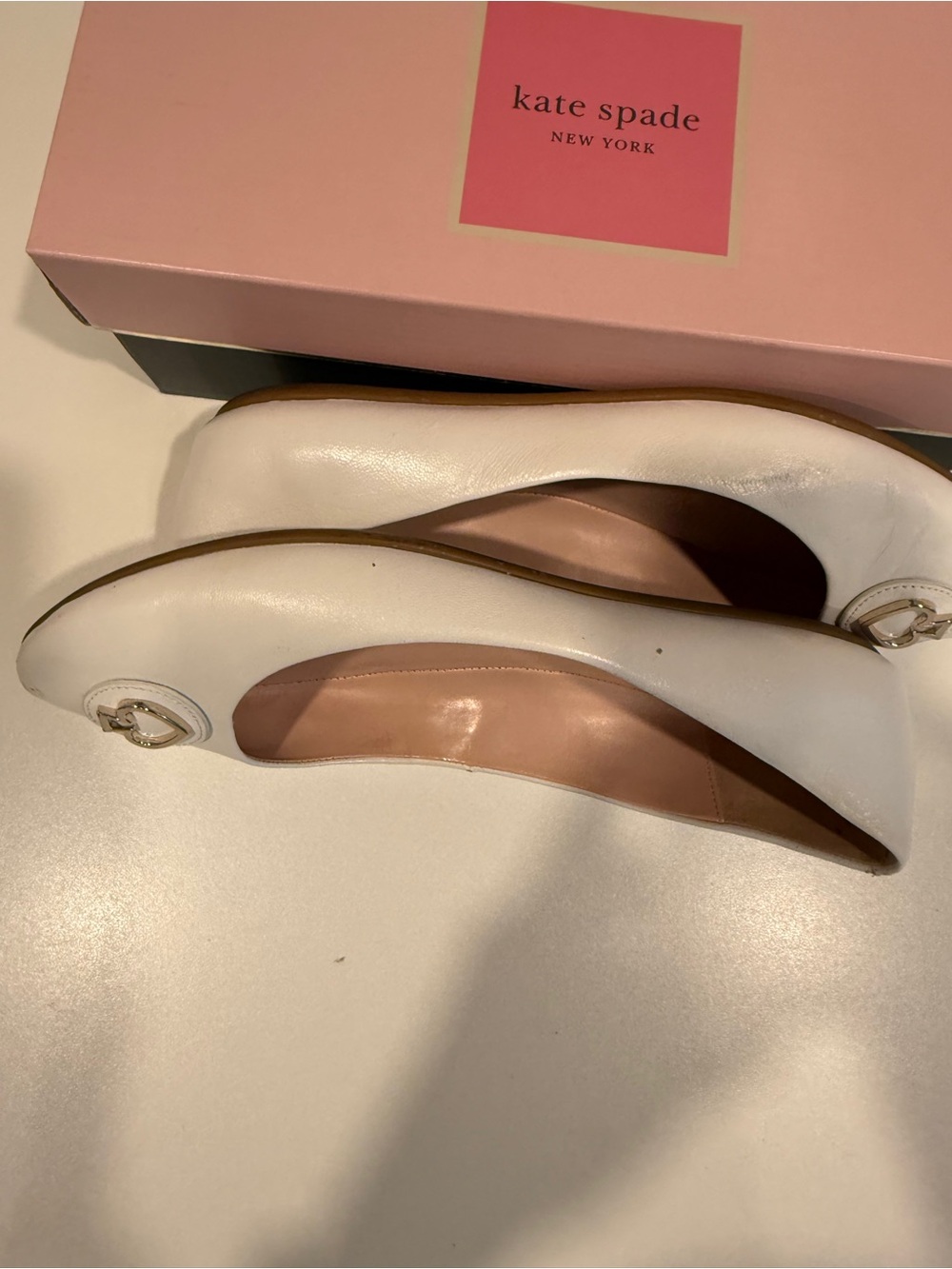 Kate Spade VGUC Pallenberg White Leather Ballet Flats Size 8 Box - Picture 5 of 6